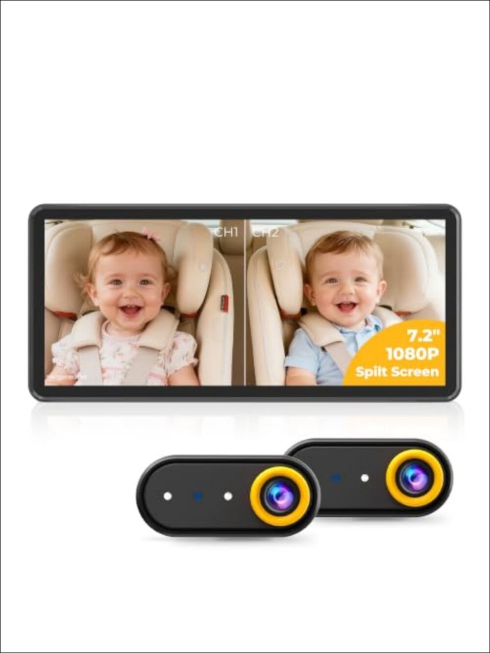 LUCKVIEW Dual Baby Car Camera 7.2" 1080P Split Monitor Night Vision